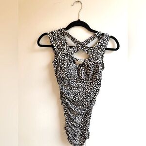 Leopard Print Mini Dress Criss Cross Straps Stretchy